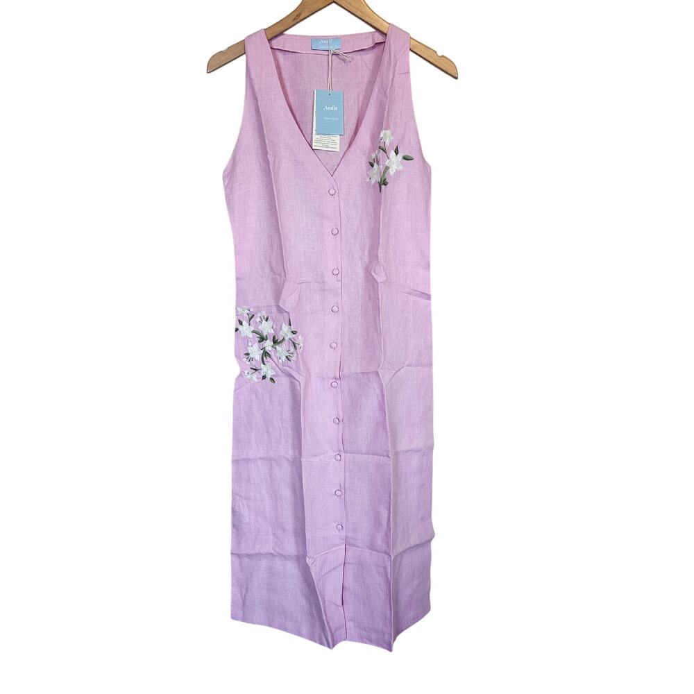 Andie X Fanm Mon Collaboration Anamur Linen Midi Dress Women's Size Small Boho